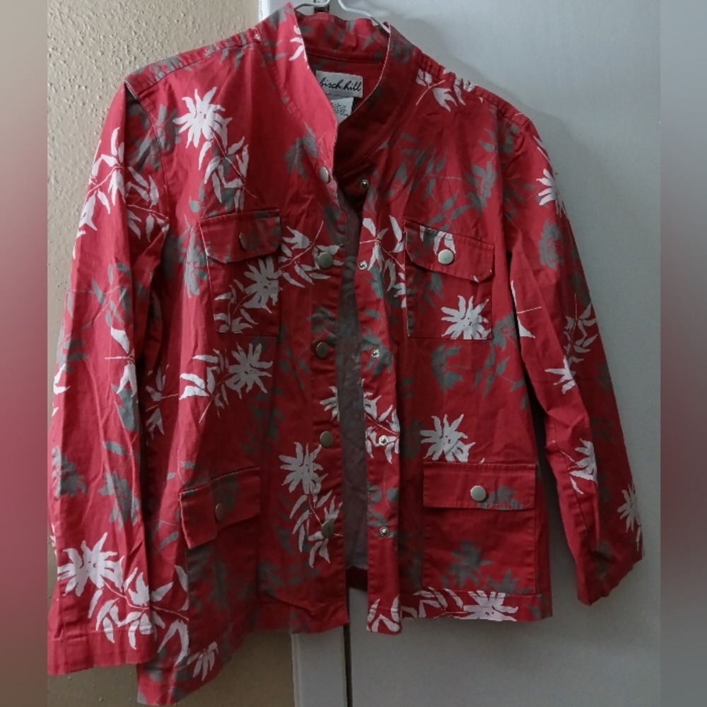 Chic Red Floral Utility Jacket